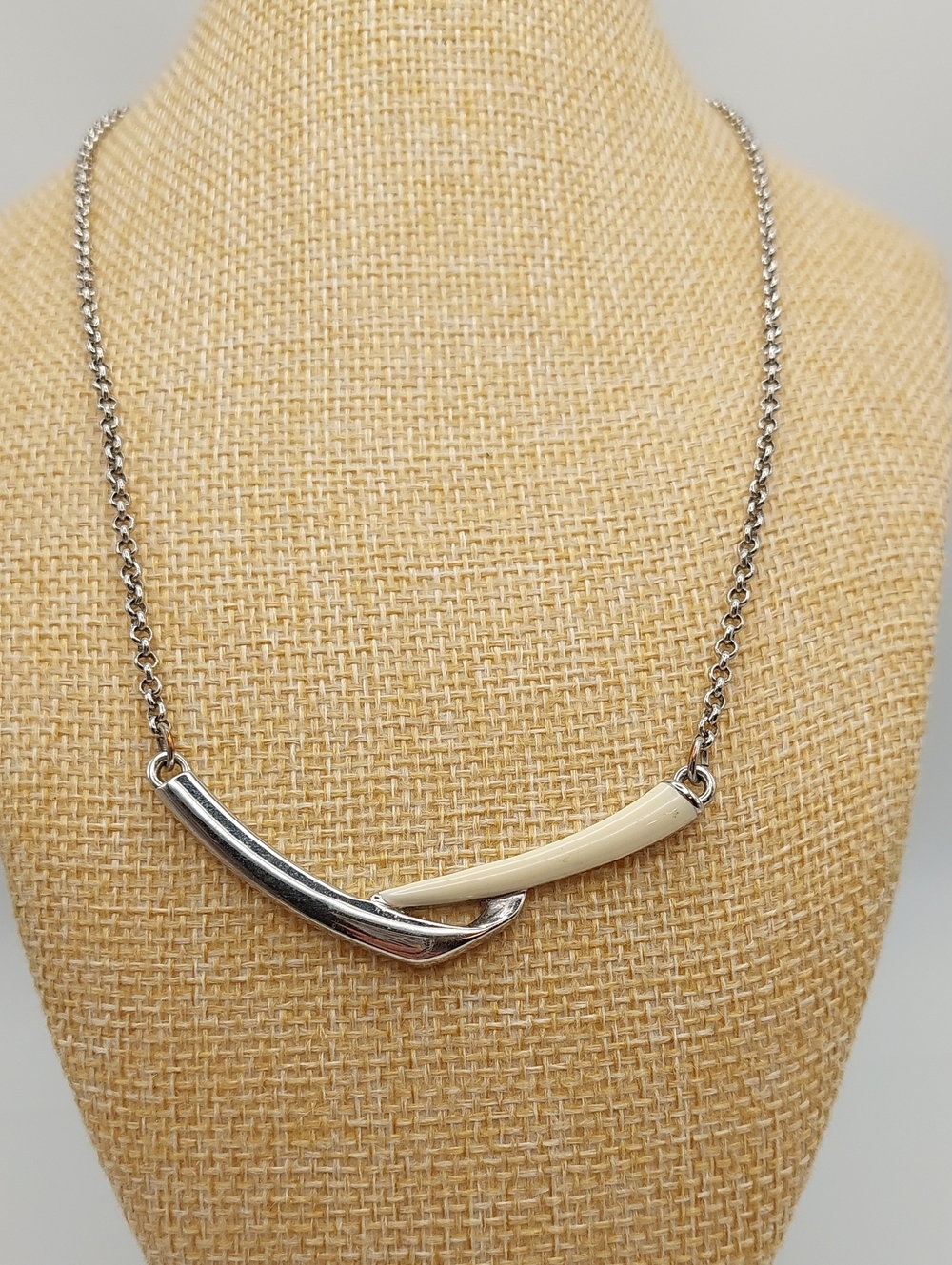 Lia Sophia Silver and Cream V-Shaped Pendant Necklace - Women's Jewelry